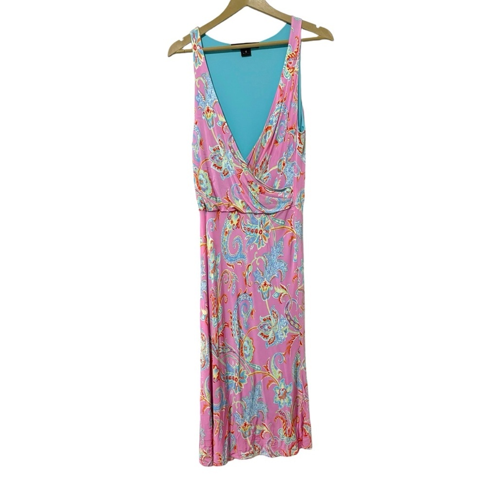 Ralph Lauren Black Label Pink Paisley Babydoll Midi Dress Size 12 Preppy Classic